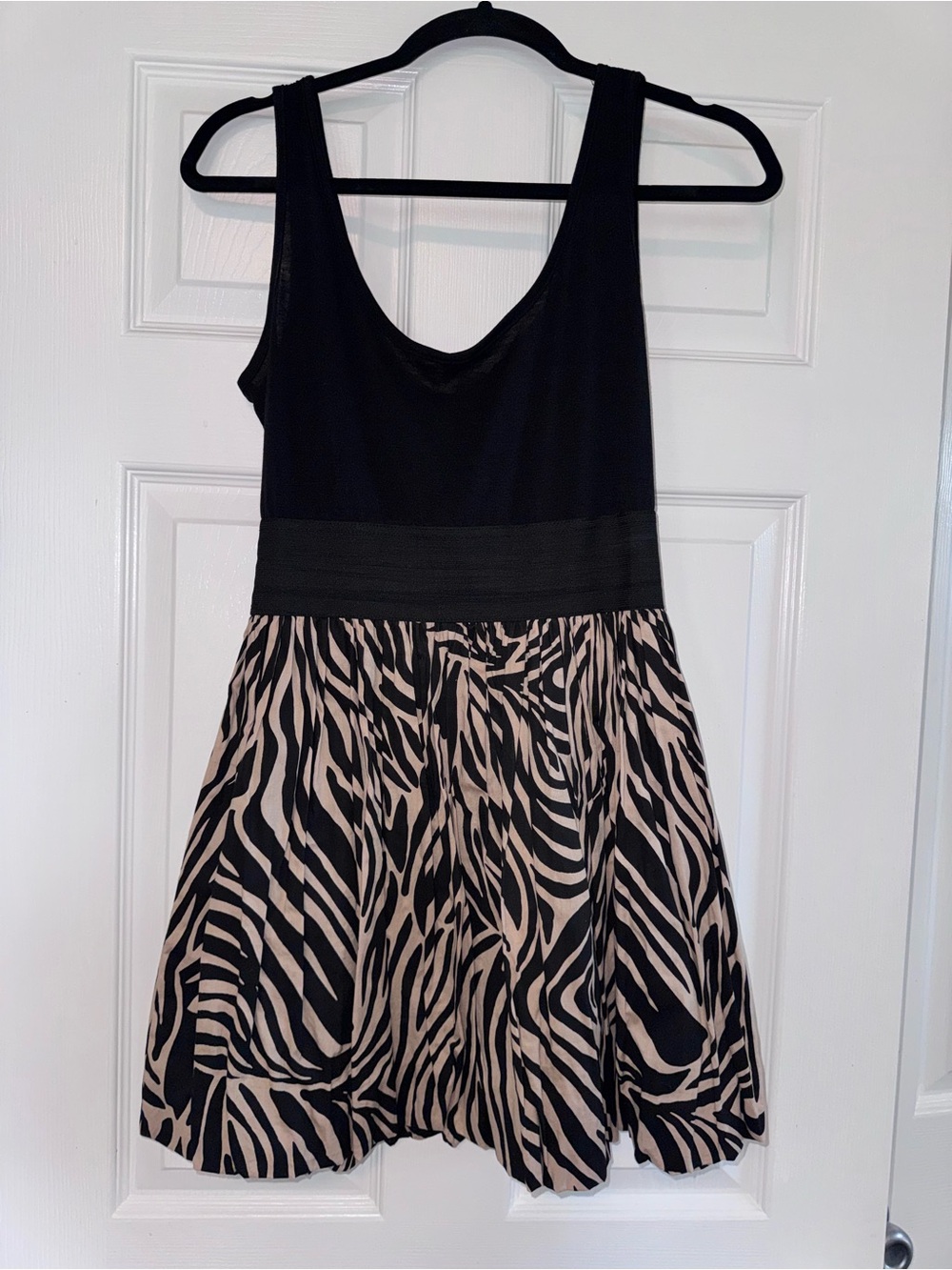 Black Tank Top Mini Dress with Beige Zebra Skirt